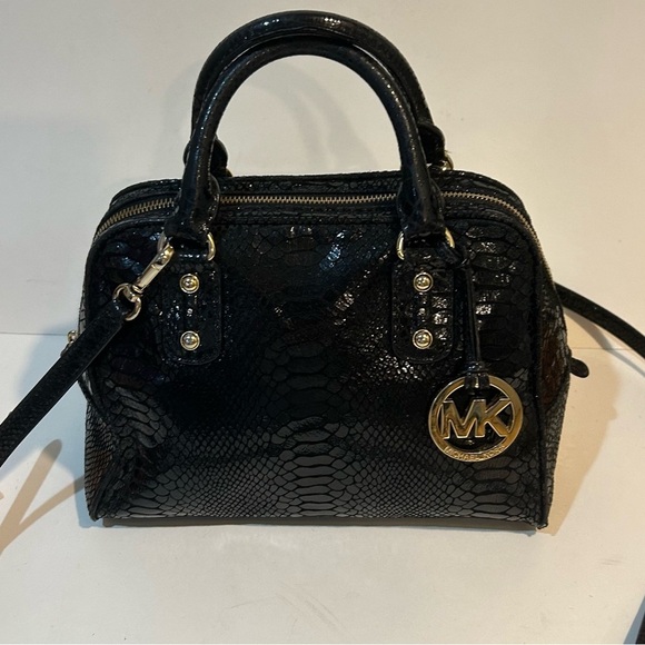 Michael Kors Black Snakeskin Croc Embossed Bag with Gold Details - Picture 1 of 10
